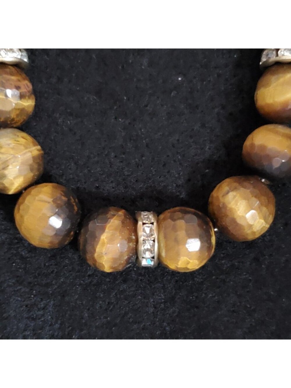 Beaded Tigers Eye Necklace Chunky Faceted Gold Tone 28"
